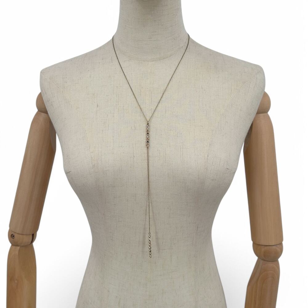 LOFT Long Y Necklace Rhinestones Gold Tone Chain